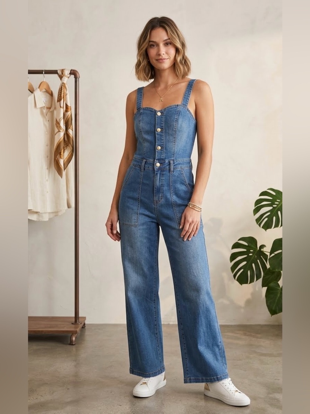Litz by Uniq Fawcett Denim Sweetheart Wide-Leg Jumpsuit